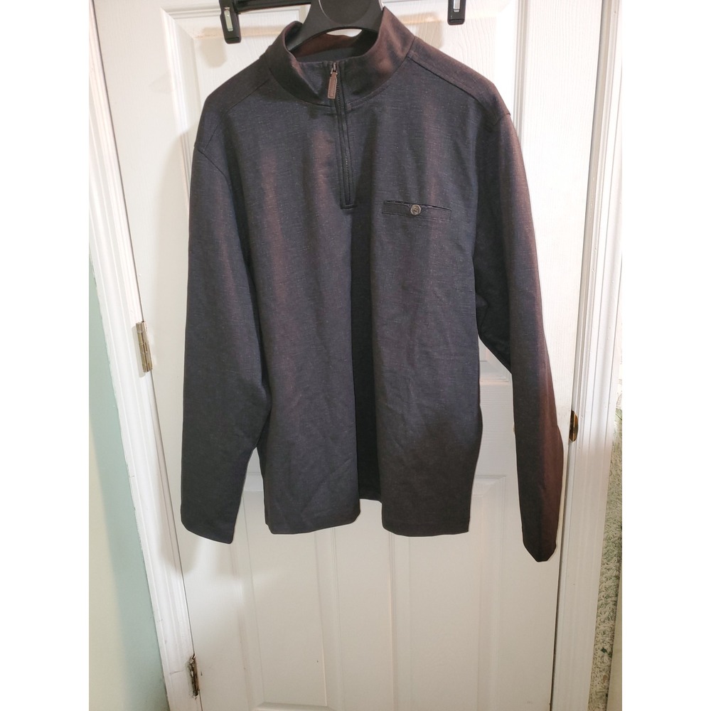 Mens Charcoal Gray Quarter Zip Pullover Sweater Mock Neck Chest Pocket XL